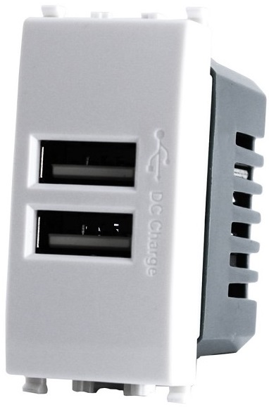 Alimentatore doppia presa USB 5V 2A 4.5x2x4.5cm Bianco compatibile Vimar Plana EL1982 