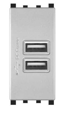 Alimentatore doppia presa USB 90-265V output 5V 2A grigio compatibile Vimar Plana EL1346 