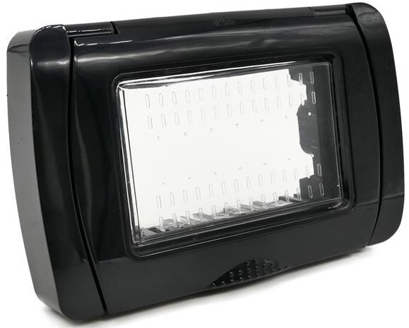 Placca idrobox IP55 3P nera compatibile Vimar Plana EL1396 