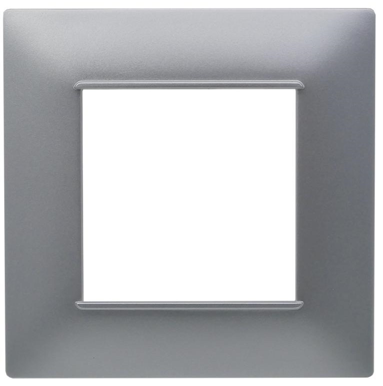 Placca 2 posti argento Soft Touch compatibile Vimar Plana EL2538 