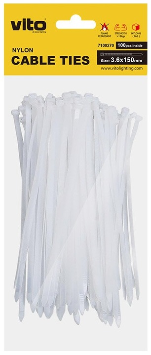 Fascette fermacavi autobloccanti bianche 3.6X150mm - 100 pezzi EL1767 Vito