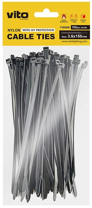 Fascette fermacavi autobloccanti nere 3.6X150mm - 100 pezzi EL217 Vito