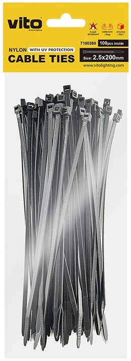 Fascette fermacavi autobloccanti nere 2.5X200mm - 100 pezzi EL2498 Vito