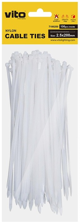Fascette fermacavi autobloccanti bianche 2.5X200mm - 100 pezzi EL2569 Vito