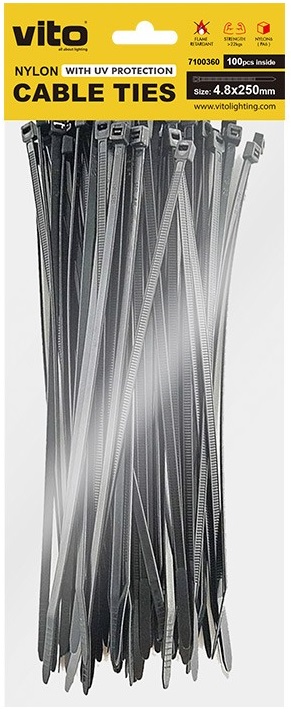 Fascettte fermacavi autobloccanti nere 4.8X250mm - 100 pezzi EL1309 Vito