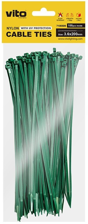 Fascettte fermacavi autobloccanti verdi 3.6X200mm - 100 pezzi EL3133 Vito