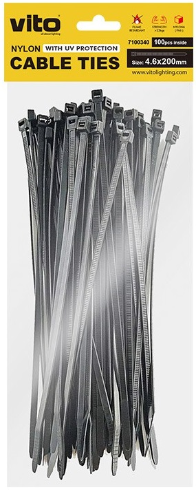 Fascette fermacavi autobloccanti nere 4.6X200mm - 100 pezzi EL3939 Vito