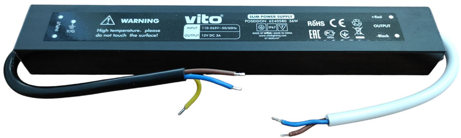 Trasformatore stagno IP67 slim 12V 3A 36W EL3177 Vito