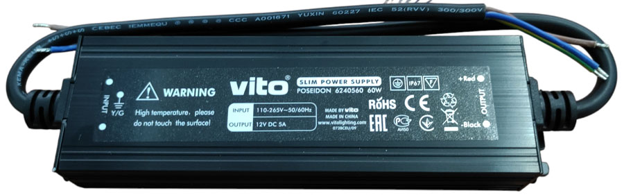 Trasformatore stagno IP67 slim 12V 5A 60W EL4097 Vito