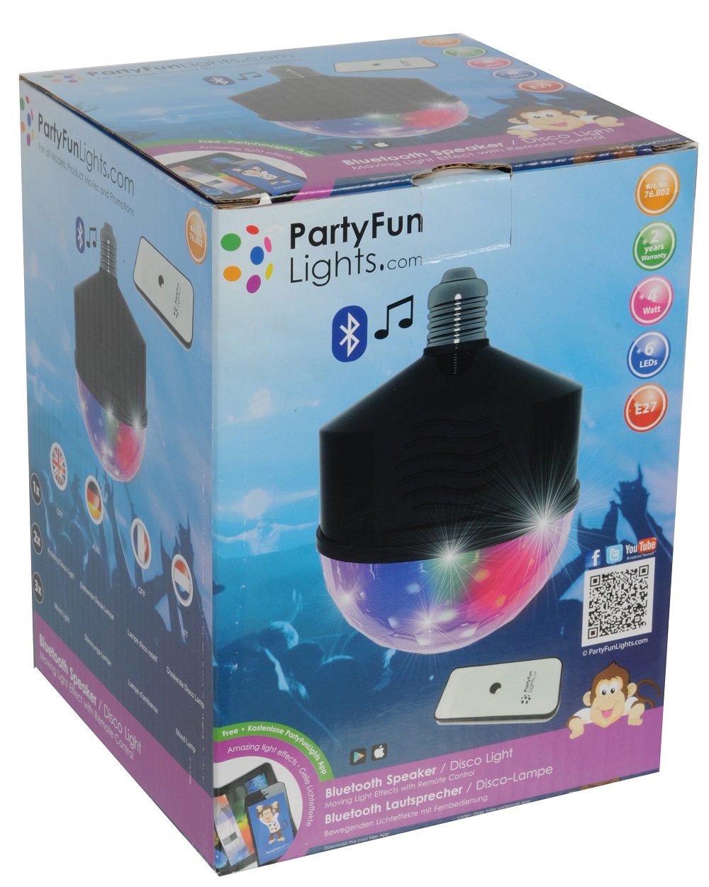 Lampada con effetti luce e speaker integrati E27 Party Fun Lights ED190 Party Fun Lights