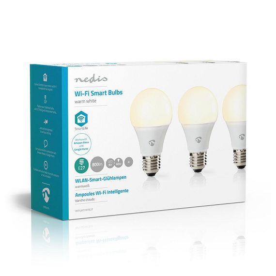 Lampadina LED Smart Wi-Fi 9W Bianco caldo 2700K E27 800 lumen confezione da 3 pezzi ND9050 Nedis