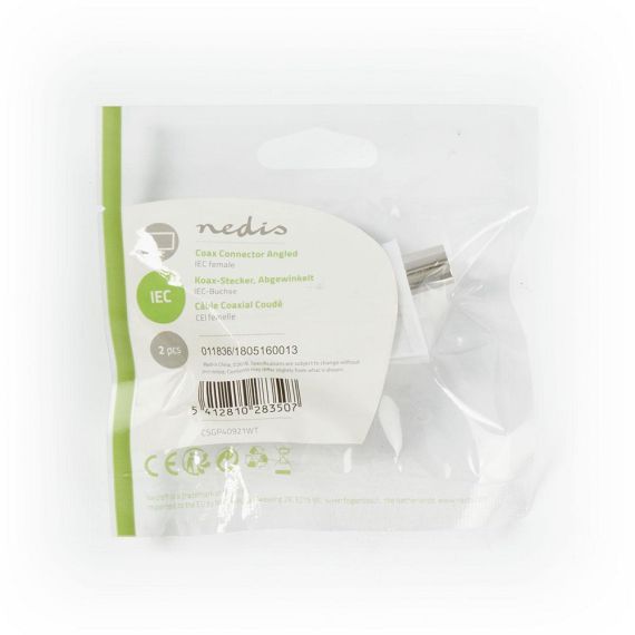 Connettore IEC(coassiale) angolato Femmina-Design rotondo 2 pezzi ND4716 Nedis