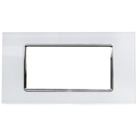 Placca in vetro bianco 4 posti compatibile Living International EL1038 