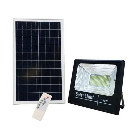 Kit faro LED dimmerabile 100W 6500K 7.000lm IP67 con pannello solare e telecomando WB1257 