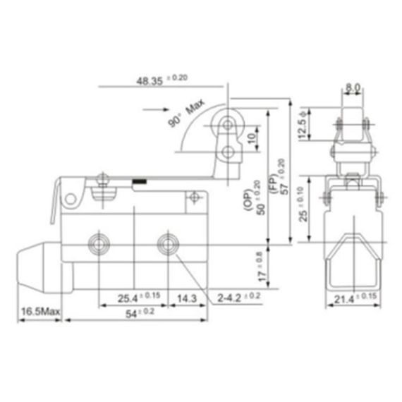 Interruttore di fine corsa orizzontale con leva a rullo 250V 10A CF7124 Fato EL2626 FATO