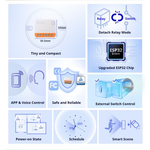 Interruttore smart wireless 2 vie WiFi 2.4G MINIR4 K832 Sonoff