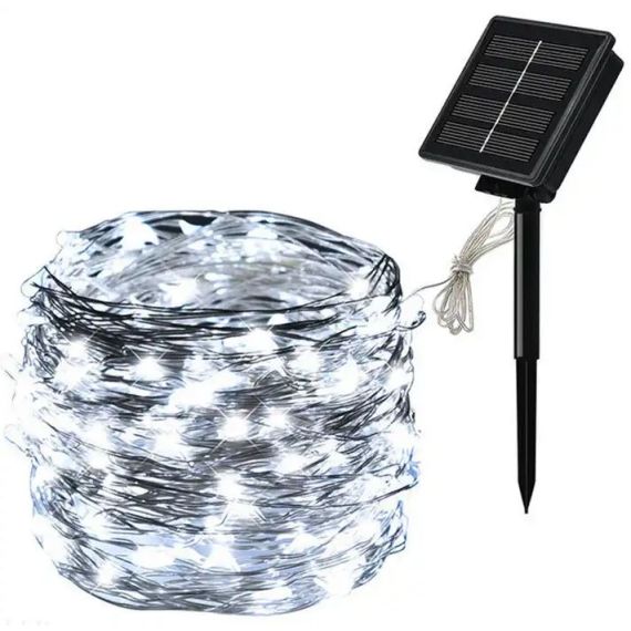 Striscia LED luce fredda in filo di rame 10m 100 led con pannello solare WB249 