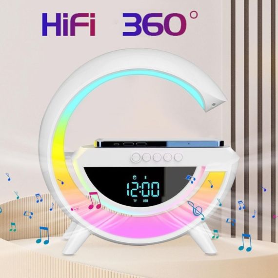 Lampada LED RGB Orologio/Radio FM/Bluetooth/AUX/scheda SD e ricarica wireless WB266 