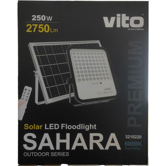 Faretto solare LED 250W 2750Lm 6000K luce fredda IP65 EL1549 Vito
