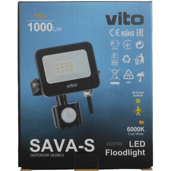 Faro LED da esterno con sensore PIR 10W 1000lm luce fredda 6000k EL588 Vito