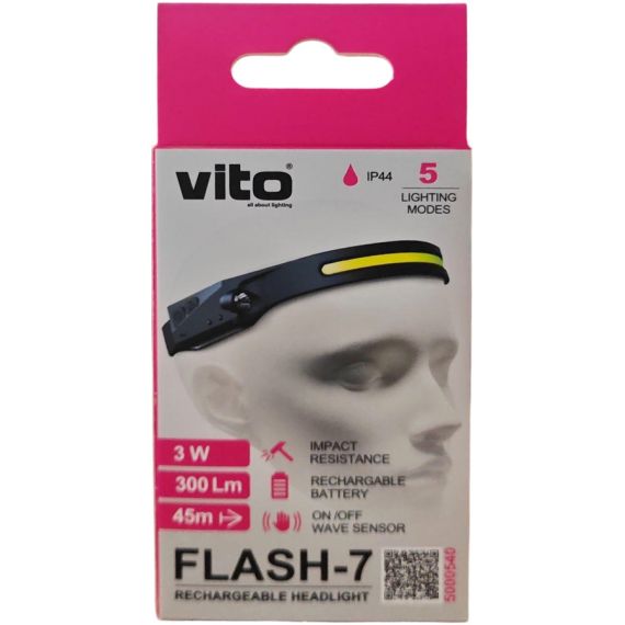 Torcia led ricaricabile da fronte 3W/1W 6000k luce fredda 300/100lm con sensore di movimento EL187 Vito