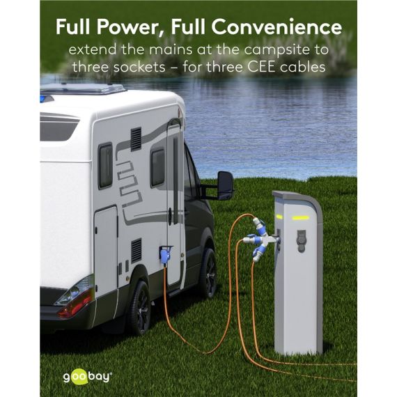 Adattatore CEE blu da campeggio con spina 16A e 3 prese CEE 230V IP44 F1084 Goobay